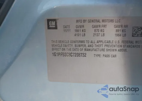 2012 Chevrolet Cruze 1Lt from USA, damaged, VIN 1G1PF5SC8C7208732